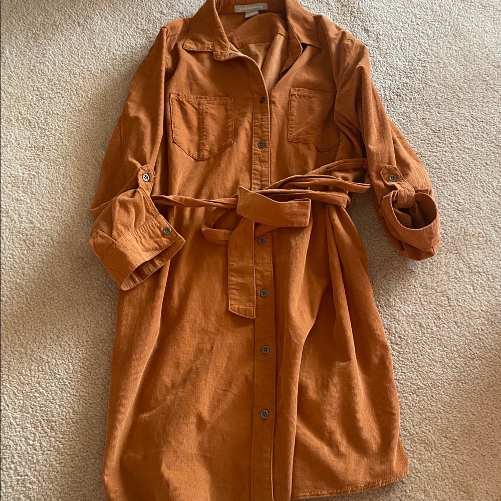 Lucky brand fine corduroy dress size medium pockets tie waist - Picture 8 of 11